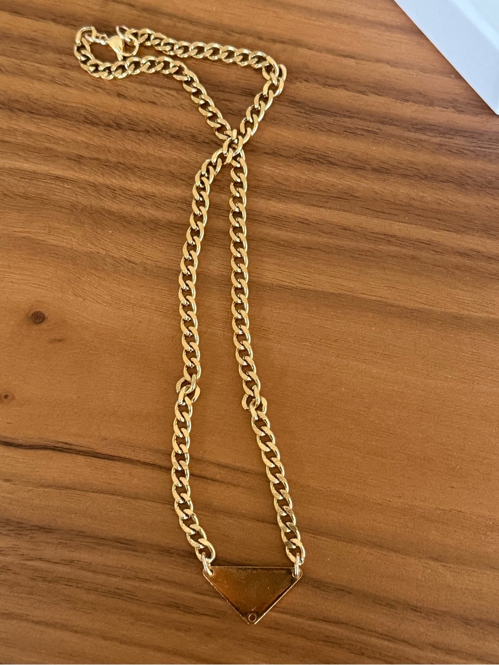 Prada Gold Triangle Logo Chain Necklace - Gold - Picture 4 of 5